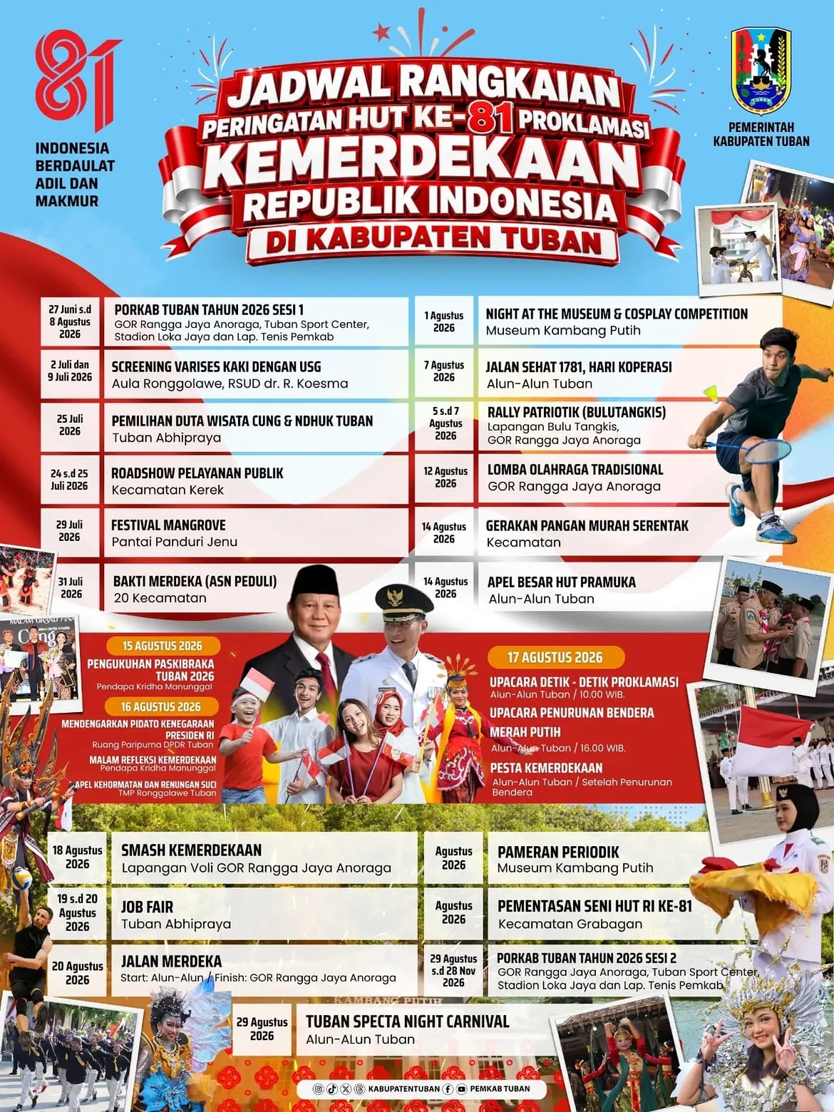 JADWAL RANGKAIAN PERINGATAN HUT RI KE-81 DI TINGKAT KABUPATEN